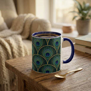 Tasse 2 Couleurs Motif géométrique de plume de paon Art déco