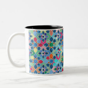 Tasse 2 Couleurs Motif géométrique vibre bleu, rose, teintes jaunes