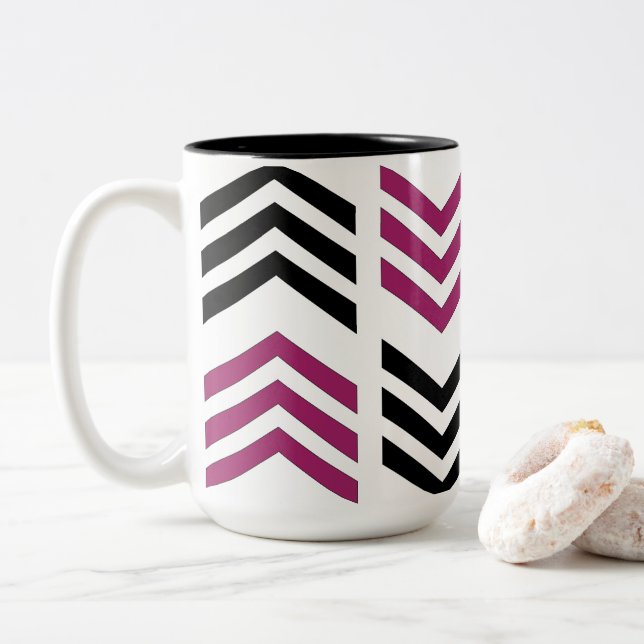 Tasse 2 Couleurs Motif géométrique violet noir Chevron (Avec donut)