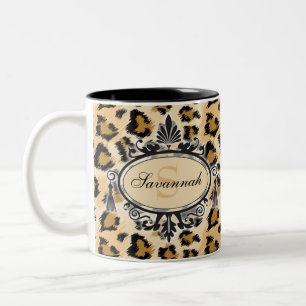 Tasse 2 Couleurs Motif Leopard classique Nom et monogramme personna
