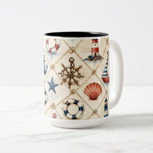 Tasse 2 Couleurs Motif nautique côtier sans couture