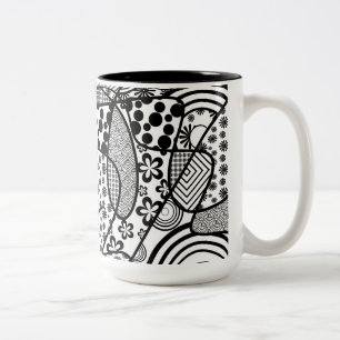 Tasse 2 Couleurs Motif Patchwork Noir & Blanc 02