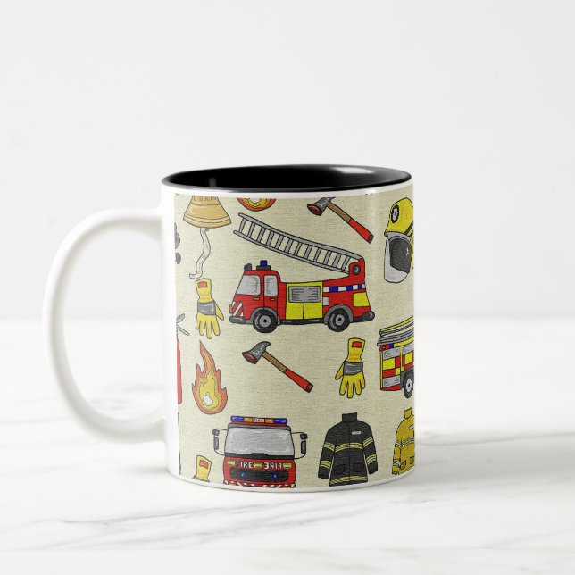 Tasse 2 Couleurs Motif pompier, Camion-feu, Secourt, Flam (Gauche)