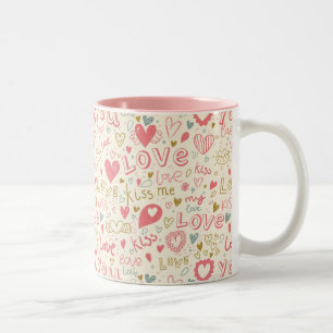 Tasse 2 Couleurs Motif romantique avec des coeurs et des lèvres