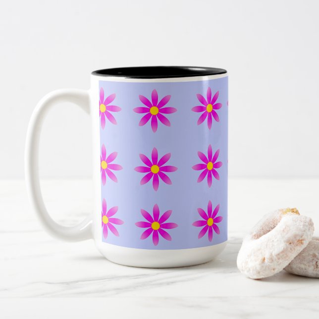 Tasse 2 Couleurs Motif Rose Daisy (Avec donut)