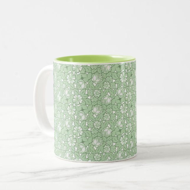Tasse 2 Couleurs motif rose en vert clair (Devant gauche)