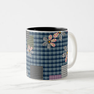 Tasse 2 Couleurs Motif rustique rétro multicolore en patchwork