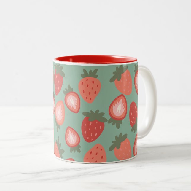 Tasse 2 Couleurs Motif sans fil de fraise rouge (Devant droit)