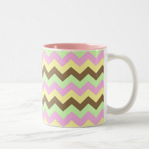 Tasse 2 Couleurs Motif zigzag (vert, rose, jaune et marron)