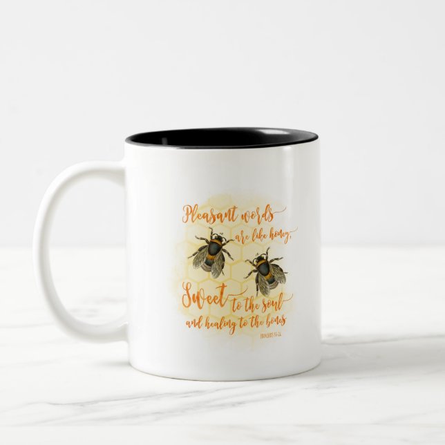 Tasse 2 Couleurs Mots agréables abeille Citation de la Bible (Gauche)