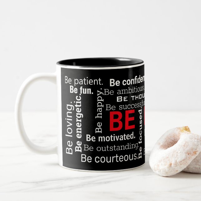 Tasse 2 Couleurs Mots Cloud mots inspirants sur le noir (Avec donut)