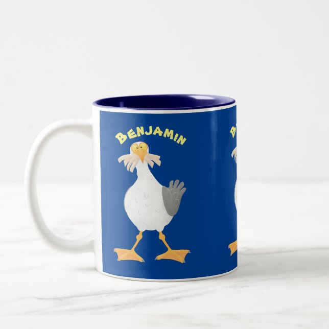 Tasse 2 Couleurs Mouette drôle avec frites dessin animé (Gauche)