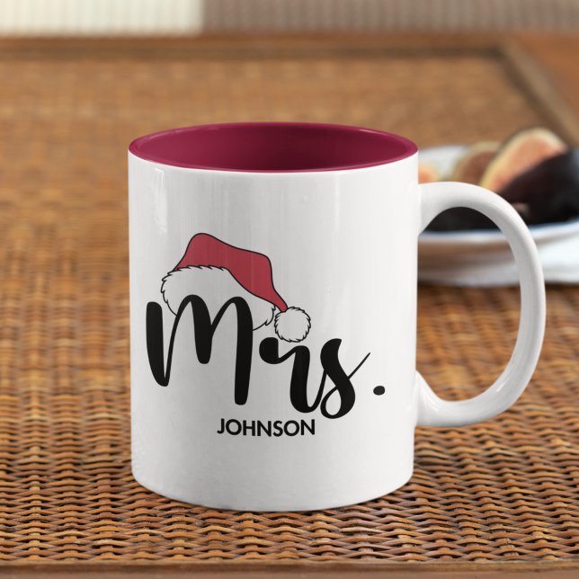 Tasse 2 Couleurs Mrs Red Santa Hat Personalizado Christmas (Créateur téléchargé)