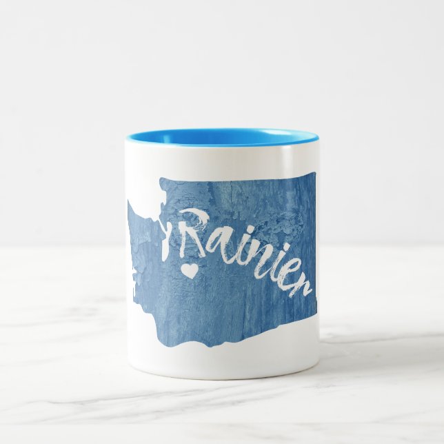 Tasse 2 Couleurs Mt Rainier Washington Wood Grain (Centre)