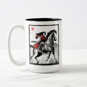 Tasse 2 Couleurs Mulan Riding Vent Noir encadré Aquarelle