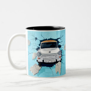Tasse 2 Couleurs Mural en argent et en voiture classique bleue