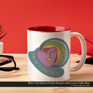 Tasse 2 Couleurs Music Heart Rainbow Doodle Design pour les méloman
