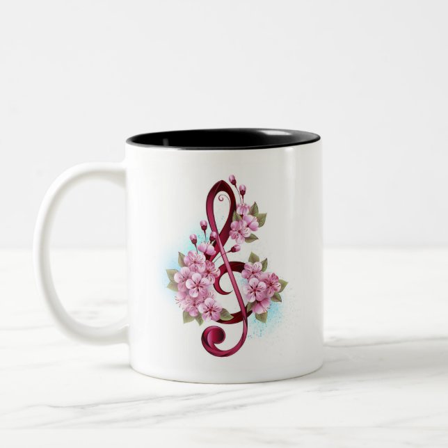 Tasse 2 Couleurs Musical treble clef notes with sakura flowers (Gauche)