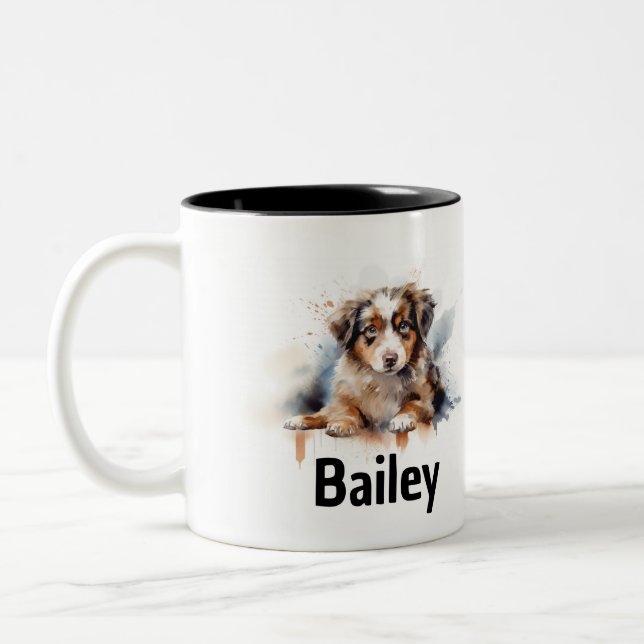 Tasse 2 Couleurs Musique d'aquarelle australienne Shepherd (Gauche)