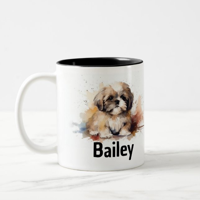 Tasse 2 Couleurs Musique d'aquarelle Shih Tzu (Gauche)