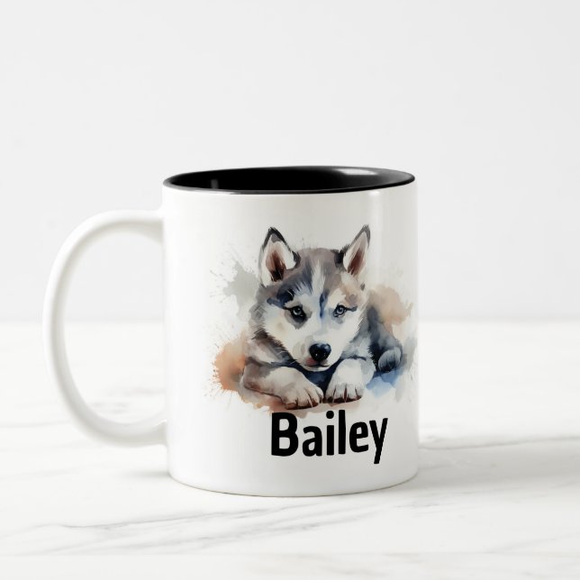 Tasse 2 Couleurs Musique d'aquarelle sibérienne Husky (Gauche)