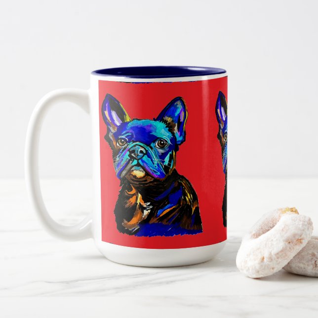 Tasse 2 Couleurs Musique française de Bulldog (Avec donut)