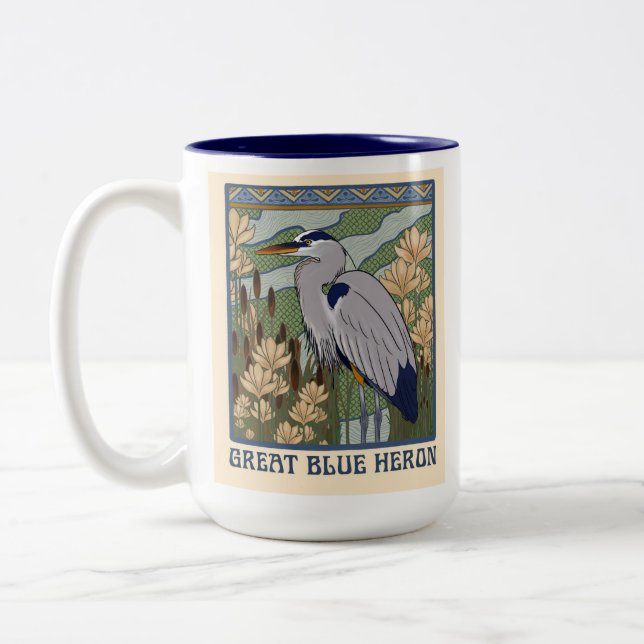 Tasse 2 Couleurs Musique Grand Héron Bleu Art Nouveau (Gauche)