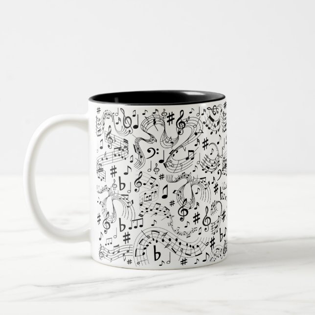 Tasse 2 Couleurs Musique Notes musicales Noir et blanc (Gauche)