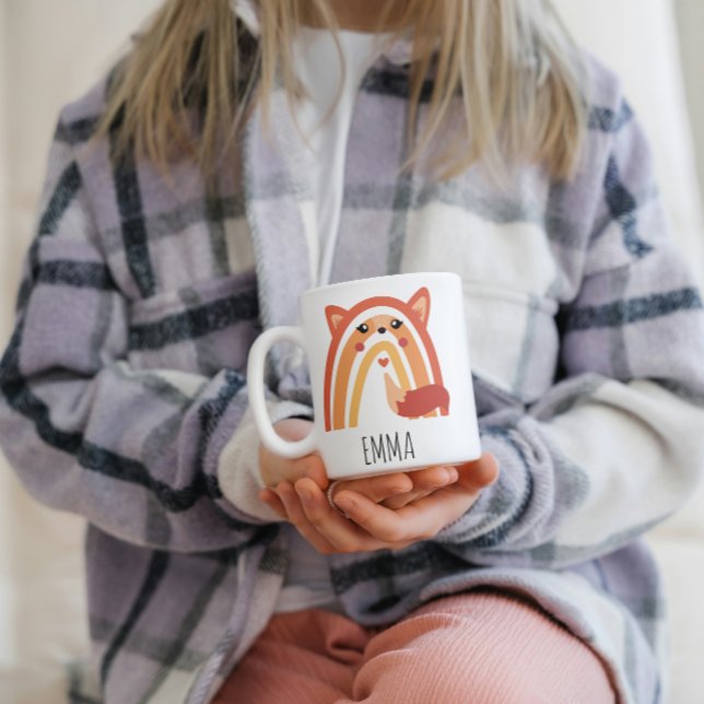 Tasse 2 Couleurs Musique Rainbow Fox personnalisée avec nom (Cute Fox Lover Gift)