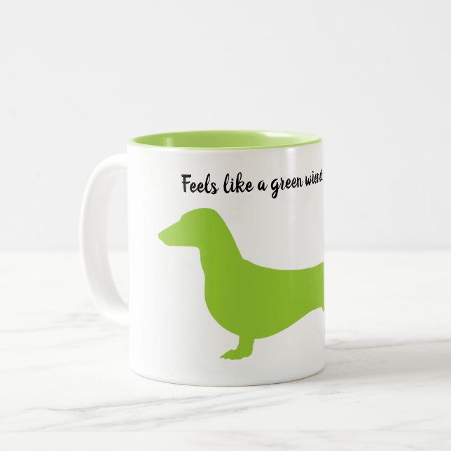 Tasse 2 Couleurs Musique Silhouette Dachshund verte (Devant gauche)