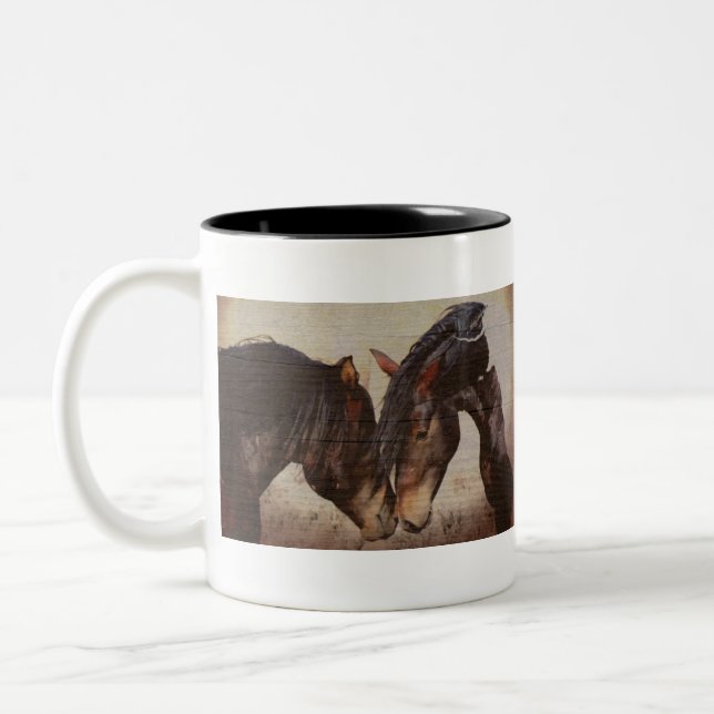 Tasse 2 Couleurs Mustang Cheval en bois Grunge Look (Gauche)