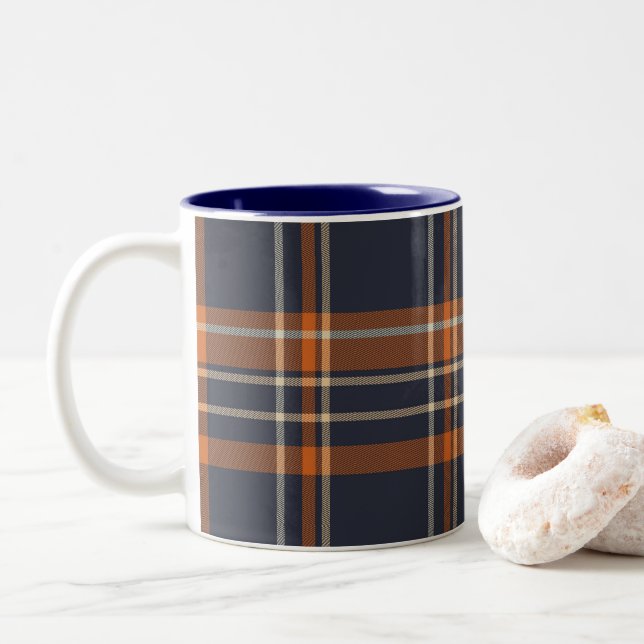 Tasse 2 Couleurs Navy Blue and Orange Plaid (Avec donut)