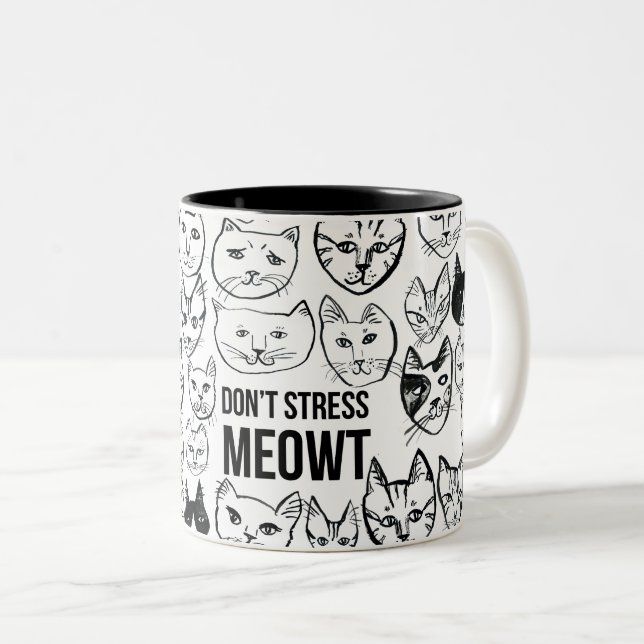 Tasse 2 Couleurs Ne stressez pas Meowt Drôle Chat (Devant droit)