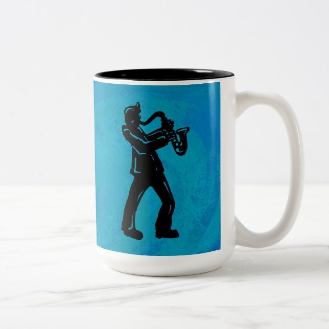 Tasse 2 Couleurs New York Boogie Nuits Saxophone Bleu (Droit)