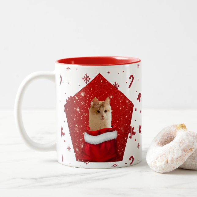Tasse 2 Couleurs Noël à Angora Cat (Avec donut)