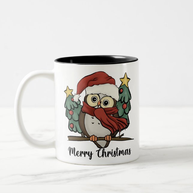 Tasse 2 Couleurs Noël à la chouette de Père Noël (Gauche)
