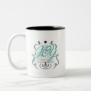Tasse 2 Couleurs Noël Arbre Doodles Joyeux Scripts Whimsical