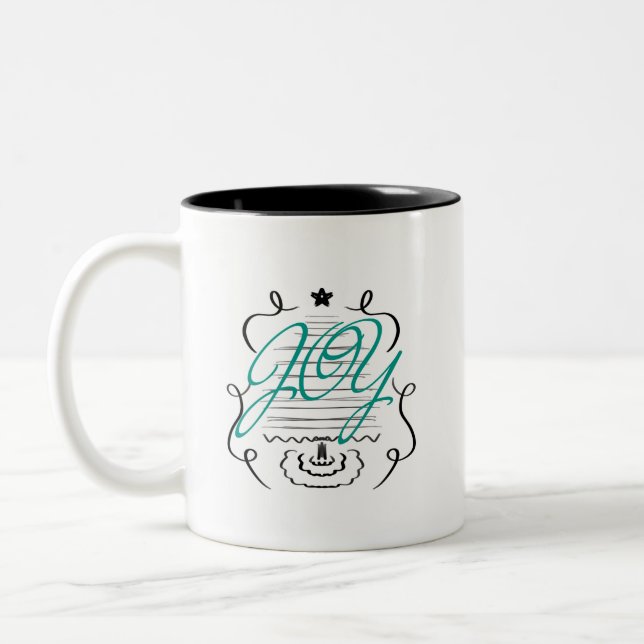 Tasse 2 Couleurs Noël Arbre Doodles Joyeux Scripts Whimsical (Gauche)