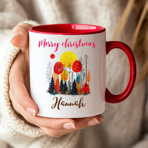 Tasse 2 Couleurs Noël botanique personnalisé de pivoine 