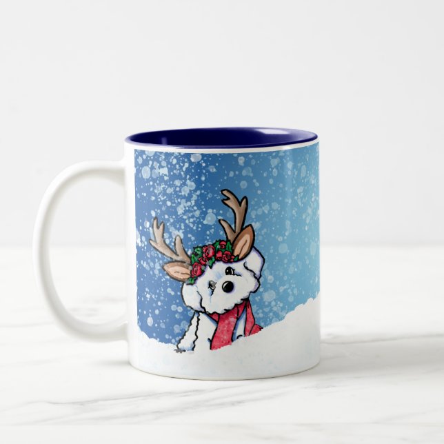 Tasse 2 Couleurs Noël de Bichon Frise Reindeer (Gauche)