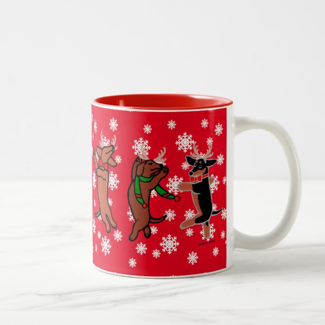 Tasse 2 Couleurs Noël de teckels de Danching (Droit)
