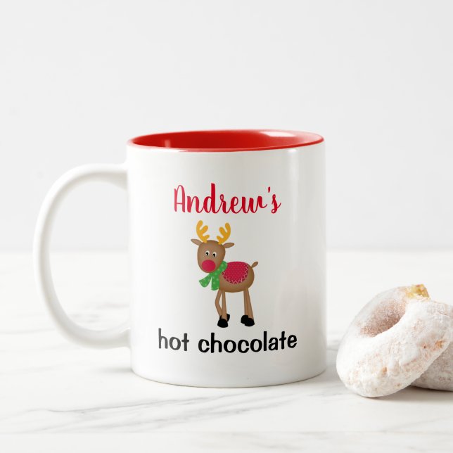 Tasse 2 Couleurs Noël des enfants au chocolat chaud personnalisé (Avec donut)