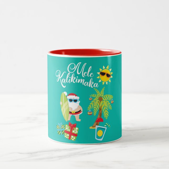 Tasse 2 Couleurs Noël hawaïen. Le père noël Mele Kalikimaka. (Centre)