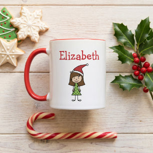 Tasse 2 Couleurs Noël mignon Nom personnalisé Enfants Chaud cacao