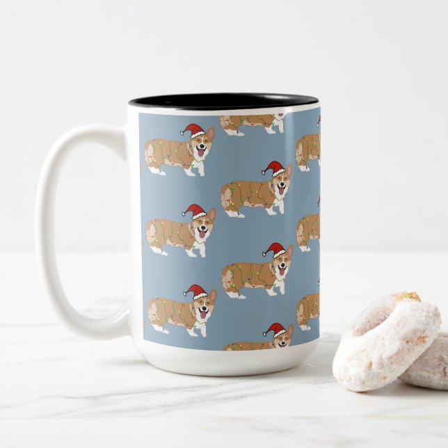 Tasse 2 Couleurs Noël Pembroke Welsh Corgi (Avec donut)