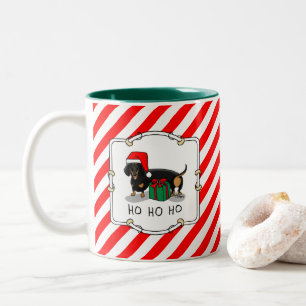 Tasse 2 Couleurs Noël Père Noël Dachshund (S noir & tan) mignonne