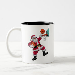 Tasse 2 Couleurs Noël Père Noël Dunking Un Basket-ball Noël