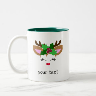 Tasse 2 Couleurs Noël personnalisé Cerf visage Noël