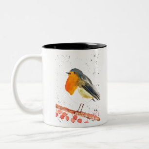 Tasse 2 Couleurs Noël robin Oiseau hiver Neige Noël Festif
