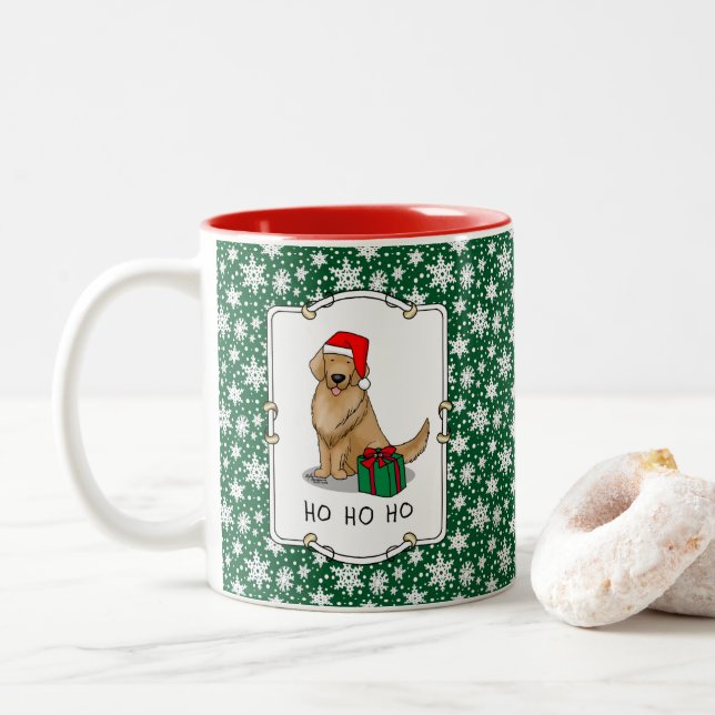 Tasse 2 Couleurs Noël Santa Claus Golden Retriever Chien mignonne (Avec donut)